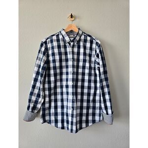 Denim & Flower Gingham Button Down Shirt M Navy White 100% Cotton Casual Preppy